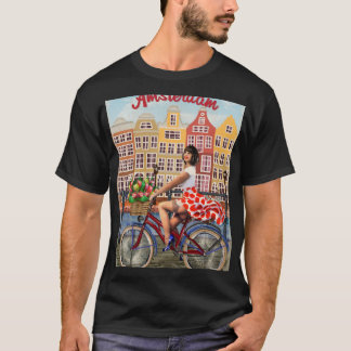 Amsterdam Poster: Pin-Up Girl Cycling. T Shirt