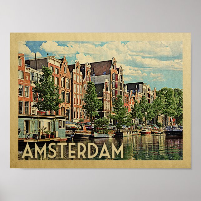 Amsterdam Poster Vintage resor Print Netherlands (Framsidan)