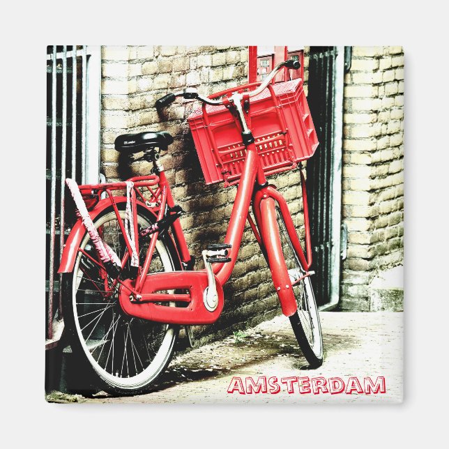 Amsterdam - Red Bicycle, Holland (Fridge Magnet) Magnet (Framsidan)