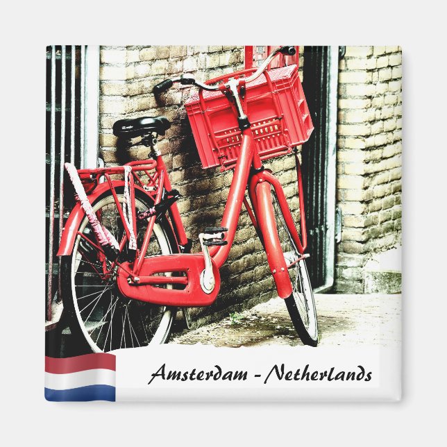 Amsterdam, Red Bicycle, Netherlands Magnet (Framsidan)