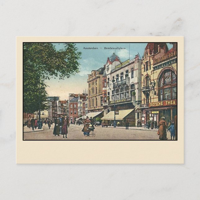 Amsterdam Rembrandtplein Postcard Tidigt 1900-tale Vykort (Framsida)