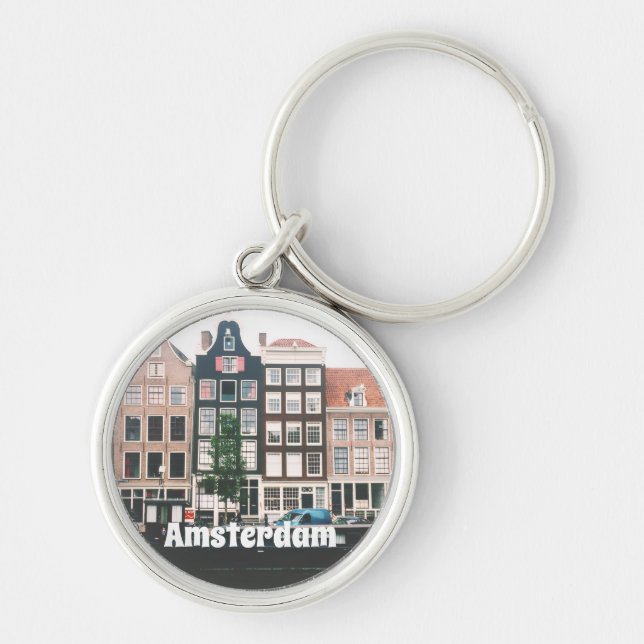 Amsterdam Resa Souvenir Rund Silverfärgad Nyckelring (Framsidan)
