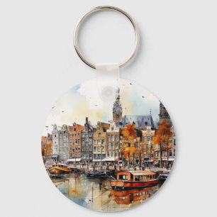 Amsterdam, retcherad utskrift nyckelring