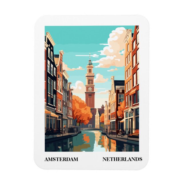 Amsterdam Retro Illustration Travel Magnet (Vertikal)