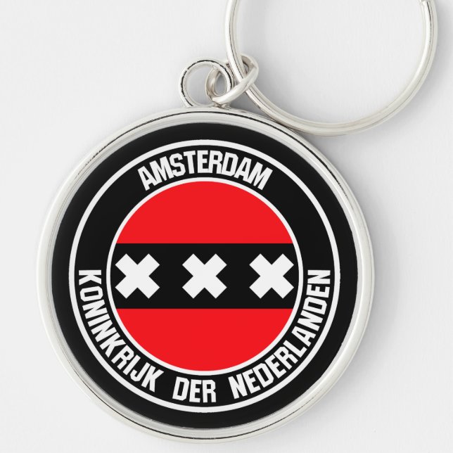 Amsterdam Round Emblem Rund Silverfärgad Nyckelring (Framsidan)