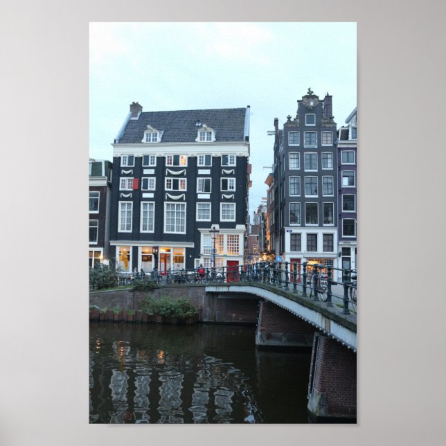 Amsterdam Singel Canal Evening Photo Poster (Framsidan)