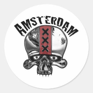 Amsterdam Skull 2 Chrome Runt Klistermärke