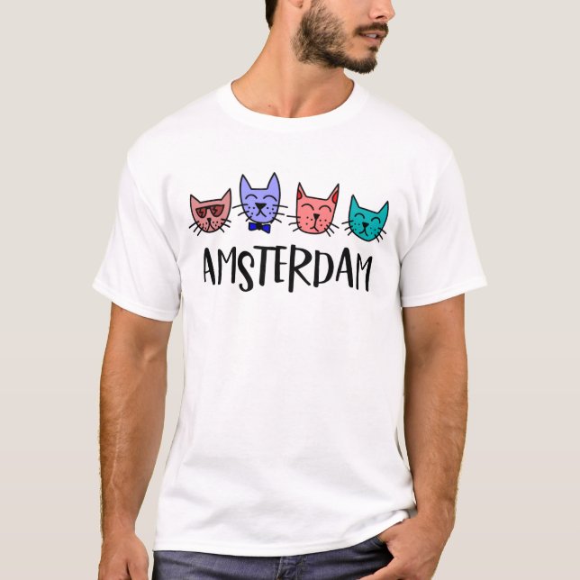 Amsterdam Skyline Cat T-Shirt (Framsida)