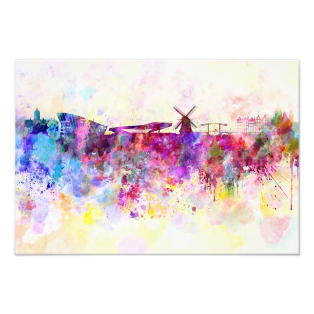 Amsterdam skyline in watercolor background fototryck (Framsidan)
