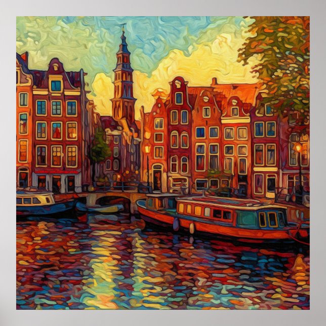 Amsterdam Skymning | Holländsk Expressionistisk Ko Poster (Framsidan)