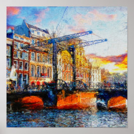 Amsterdam Solnedgång vid Aluminiumbru Poster