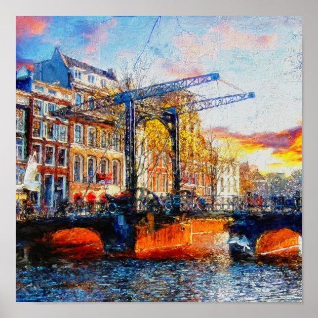 Amsterdam Solnedgång vid Aluminiumbru Poster (Framsidan)