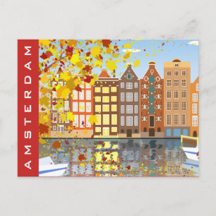 Amsterdam Stadskanal Höstfärger Postkort Vykort