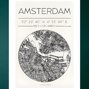 Amsterdam Stadskarta Affisch – Minimal Urban Väggk