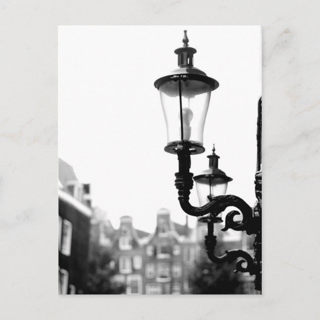 Amsterdam Street Lamps Black and White Vykort (Framsida)