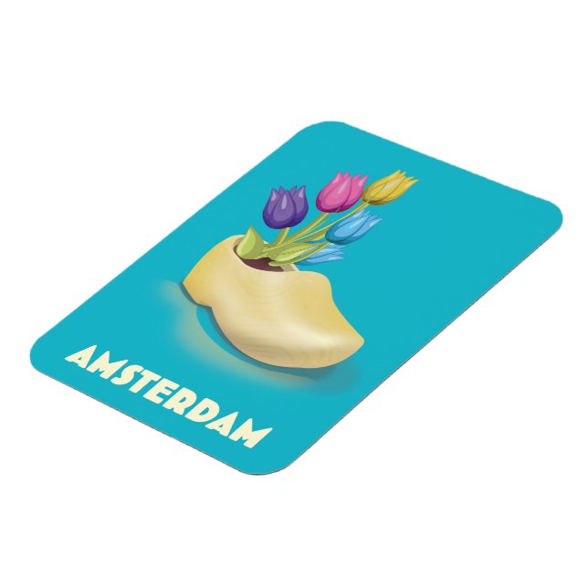 Amsterdam Träskor och Tulpaner resaffisch. Magnet (Vänstra Sidan)
