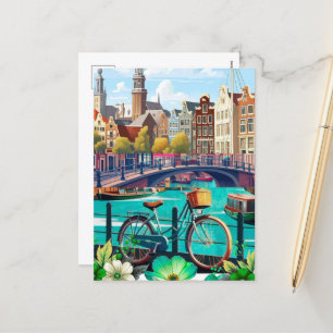 Amsterdam Travel Postcard Art, Nederländerna Postc Helg Vykort