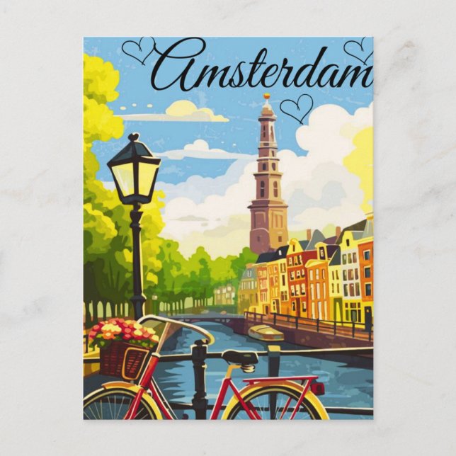 Amsterdam Travel Postcard Art, Nederländerna Postc Vykort (Framsida)