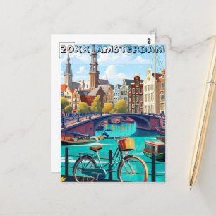 Amsterdam Travel Postcard Art, Nederländerna Postc Vykort