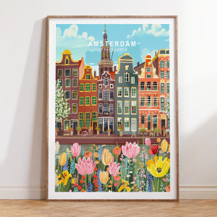 Amsterdam Travel Poster, Amsterdam Nederländerna Poster