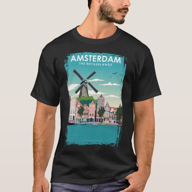 Amsterdam Travel Poster T Shirt (Framsida)