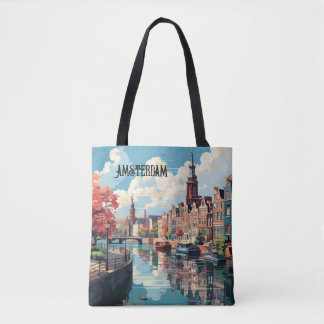 Amsterdam Travel Tote Bag Tygkasse