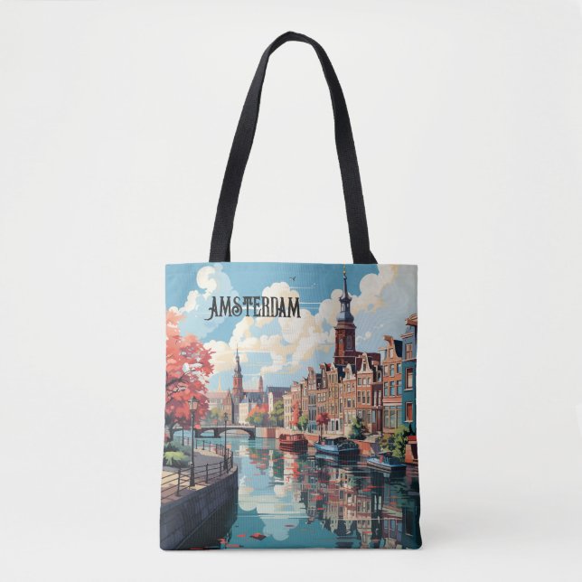 Amsterdam Travel Tote Bag Tygkasse (Framsida)