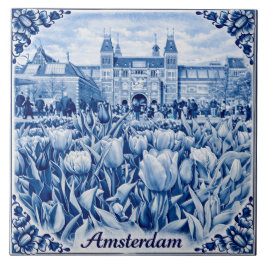 Amsterdam tulips Delft Blue style tile Kakelplatta