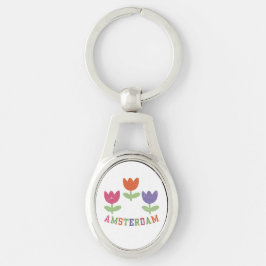 Amsterdam Tulips Ovalt Silverfärgad Nyckelring