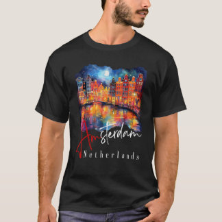Amsterdam vid nattmålning - Nederländerna - Amster T Shirt