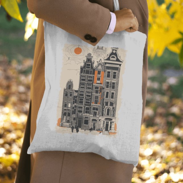 Amsterdam Vintage Dutch Street Houses Travel Art Tygkasse (Skapare uppladdad)
