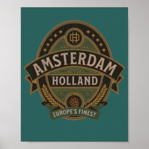 Amsterdam vintage holland retro label öldistans poster
