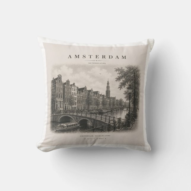 Amsterdam | Vintage Travel City Design Kudde (Framsida)