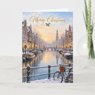 Amsterdam Vinterkanal God Jul Helgkort