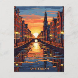 Amsterdam vykort Holland Vintage Resa