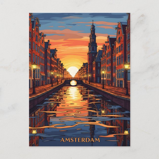 Amsterdam vykort Holland Vintage Resa (Framsida)