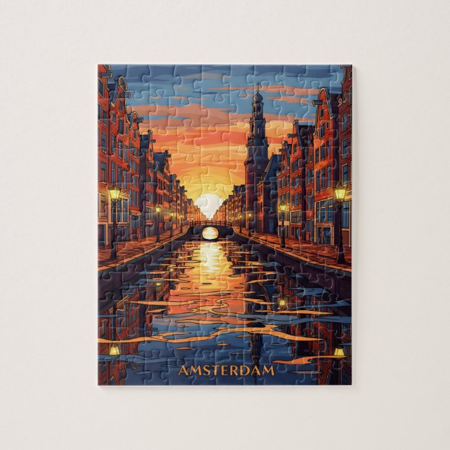 Amsterdam vykort Holland Vintage Resa Pussel (Vertikal)