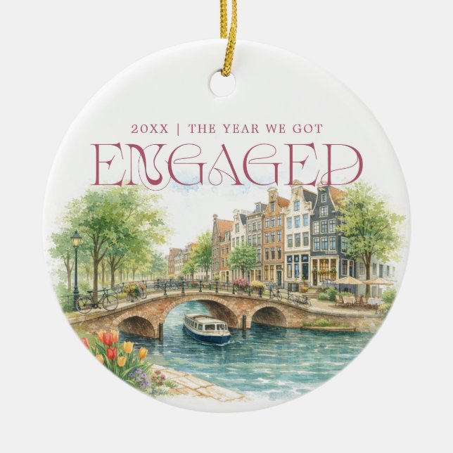 Amsterdam Watercolor Engagement Photo Julgransprydnad Keramik (Framsidan)