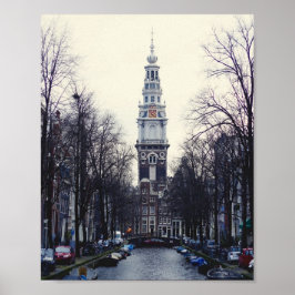 Amsterdam Winter Canal Zuiderkerk Church Torn Poster