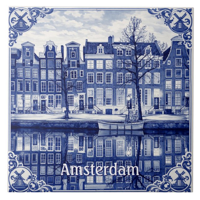 Amsterdamkanal Delft Blå stil Keramisk Kakel (Framsidan)