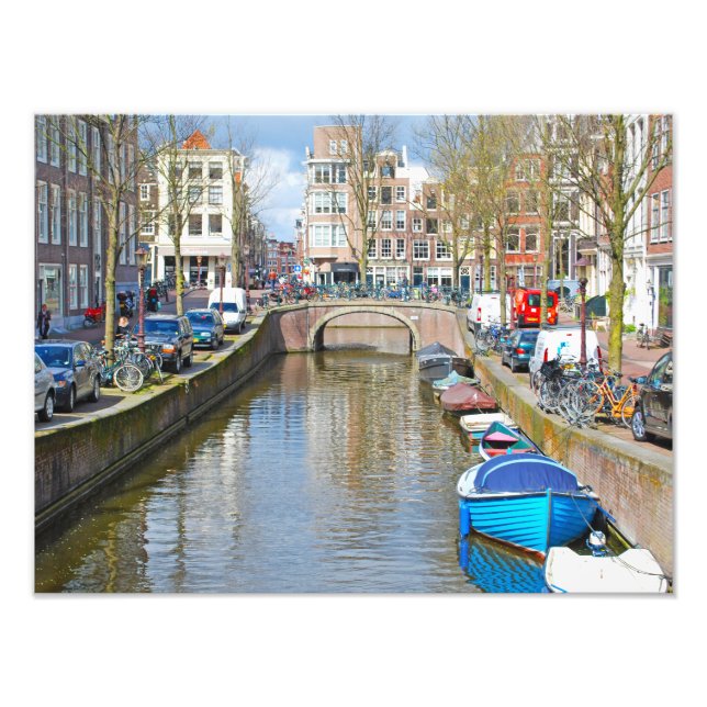 Amsterdamkanal med båtar fototryck (Framsidan)