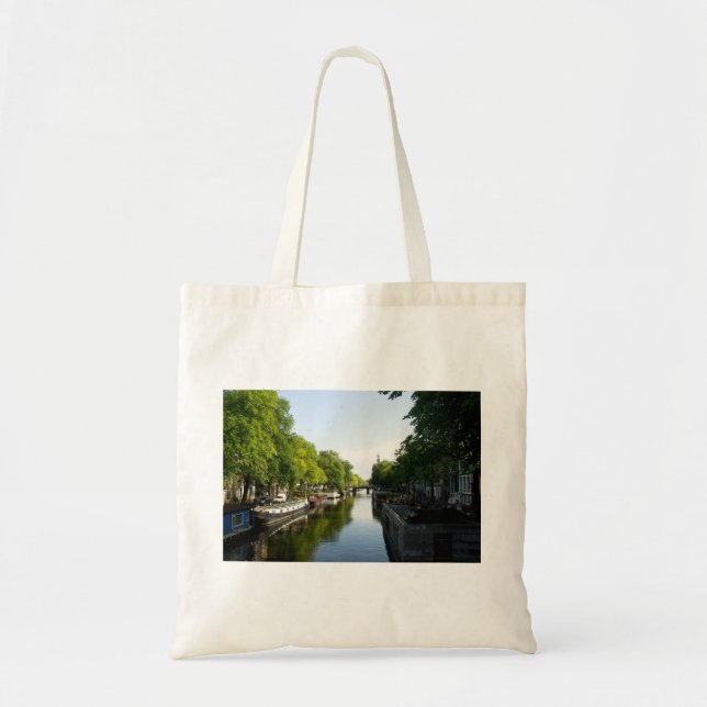 Amsterdamkanal med båtar och bro  tygkasse (Framsidan)
