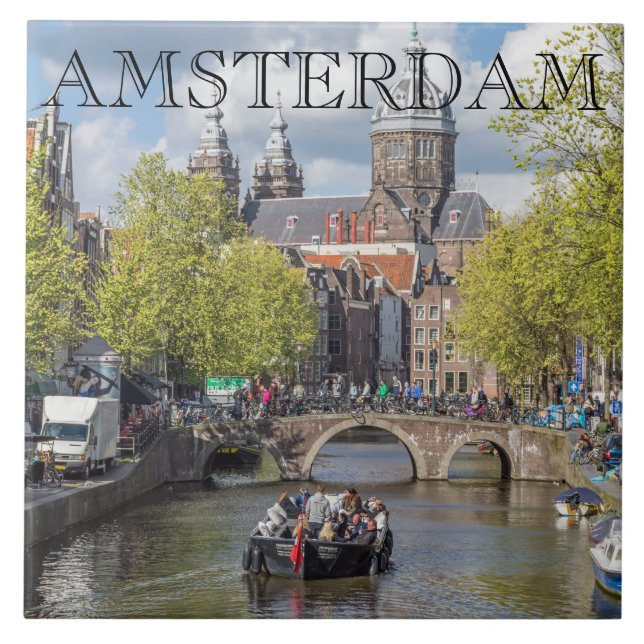 Amsterdamkanal och brokeramik kakelplatta (Framsidan)