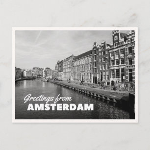 Amsterdamkanal Svart & Vitt Foto Hälsningar Vykort