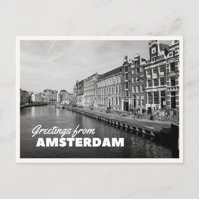 Amsterdamkanal Svart & Vitt Foto Hälsningar  Vykort (Framsida)