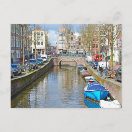 Amsterdamkanalen med båtar vykort