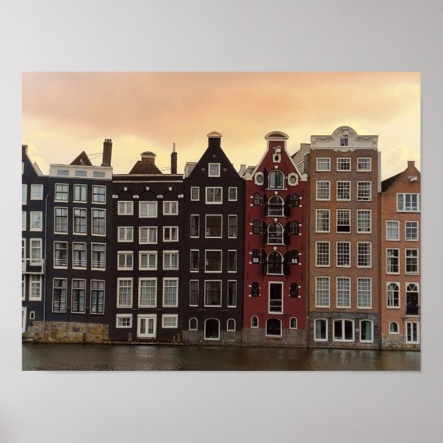 Amsterdamkanalhus vid solnedgång poster (Framsidan)