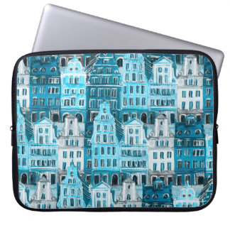 Amsterdams arkitektur, blå vattenfärg struktur. laptop fodral