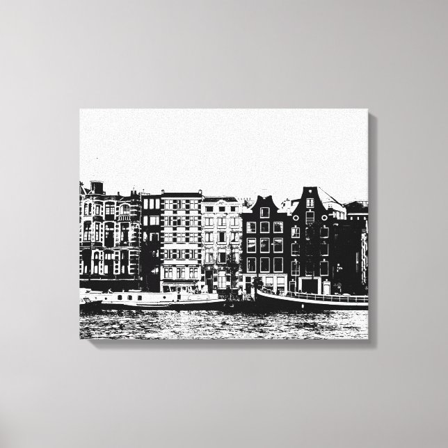 Amsterdams byggnad svartvit väggkonst canvastryck (Framsida)