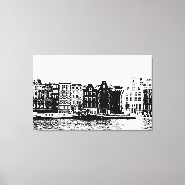Amsterdams byggnad svartvit väggkonst canvastryck (Framsida)
